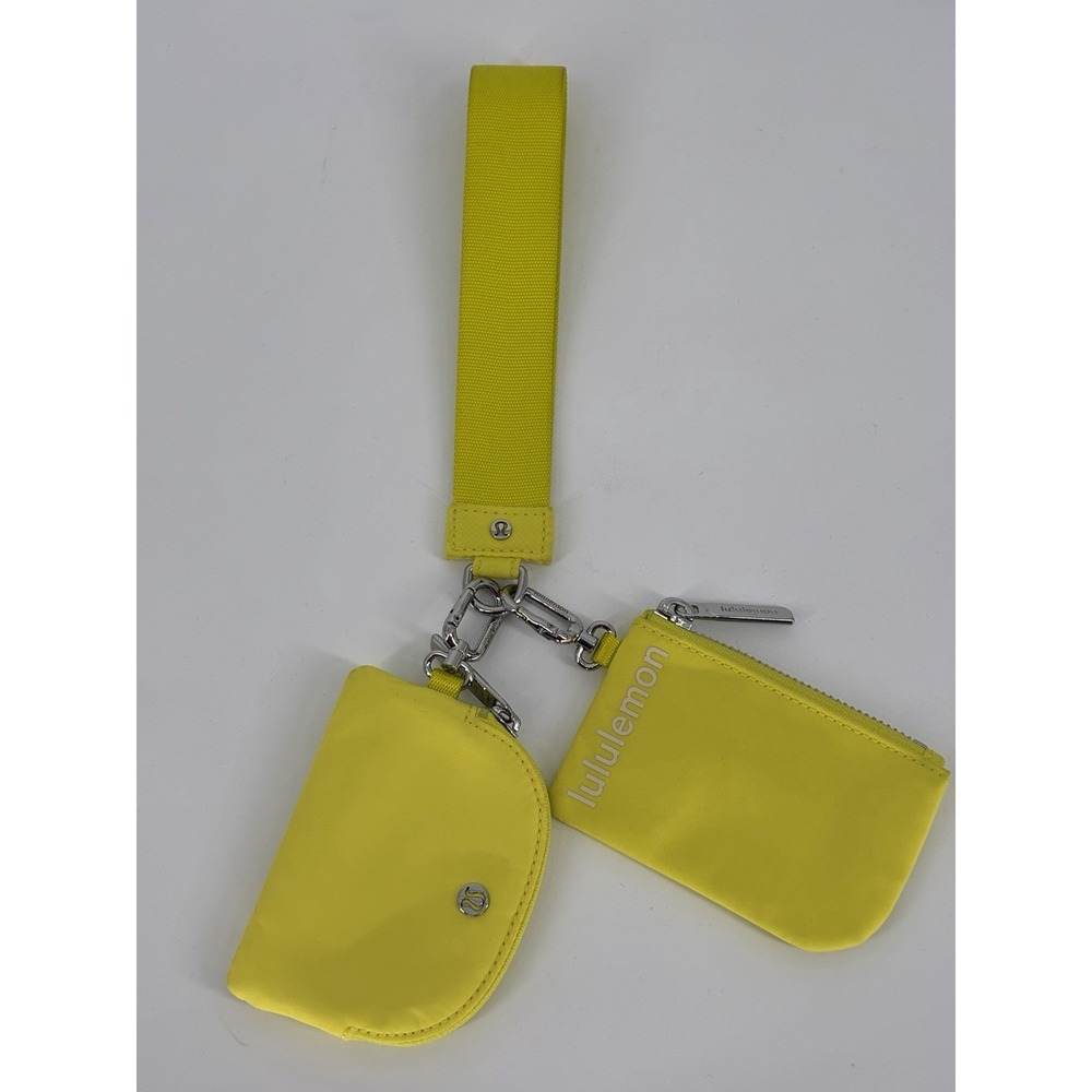 lululemon Dual Pouch Wristlet Yellow Neon Zip Coin Purse Wallet Keychain